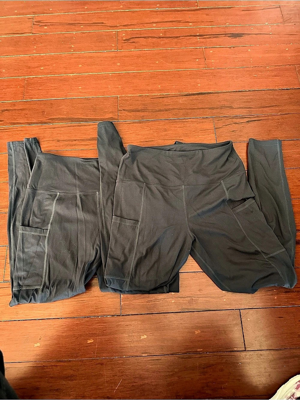 LOT OF 2 Tuff Athletics Charcoal Grey High Rise Pocket Leggings M EUC